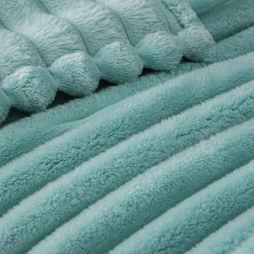 Exclusivo Mezcla Striped King Size Fleece Blanket for Bed, Couch, 90"x104" - color: Celadon, size: King ( 90x104 IN )