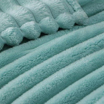 Exclusivo Mezcla Striped King Size Fleece Blanket for Bed, Couch, 90"x104" - color: Celadon, size: King ( 90x104 IN )