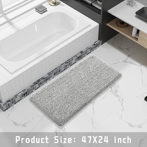 Yimobra Bathroom Runner Rug 47x24, Non Slip Washable Bath Mat, Gray & White - color: Light Gray and White, size: 47" X 24"