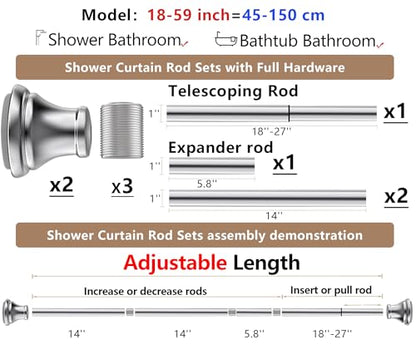Chrome Tension Shower Curtain Rod – Adjustable 18-59 Inches, Fits 20-58 Inch Spaces, No Drill Rust Resistant Spring Rod for Bathroom, Kitchen, Bedroom, Balcony - color: Chrome, size: 18-59 inch