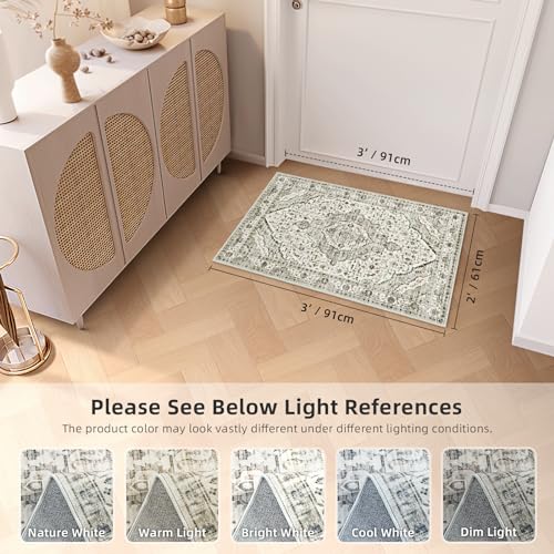 Deerly Boho 2x3 Area Rug Entryway Rugs for Bedroom Bathroom Kitchen 2x3 Small Soft Rugs Low Pile Keep Off Rug Carpet Washable Rug Oriental Vintage Area Rug Cream - color: Border Cream, size: 2'x3'