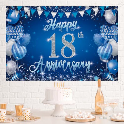 18th Anniversary Backdrop,Blue Silver 18th Wedding Anniversary Background - color: Blue, size: 18th