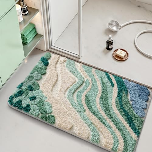 LUMI Beach Bathroom Rug 20x32, Soft Absorbent Bath Mat, Non Slip - color: Beach Aqua Green, size: 20"x32"