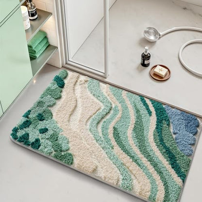 LUMI Beach Bathroom Rug 20x32, Soft Absorbent Bath Mat, Non Slip - color: Beach Aqua Green, size: 20"x32"