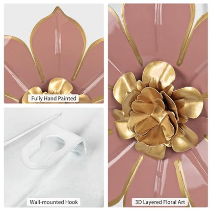 Villa Como 10" Pink and Gold Metal Flowers Wall Art Decor Wall Accent 1PC - color: # 1 Pink