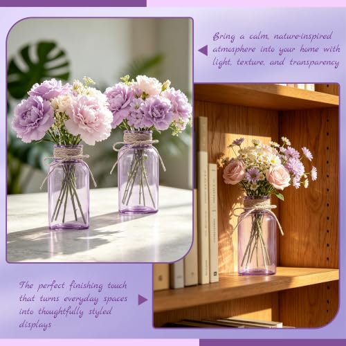 Mason Jar Glass Vases 6 Pack, Purple Flower Vase for Centerpieces - color: Purple