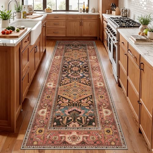 SERISSA 2x5 Washable Runner Rug Non Slip,Boho Orange Red Hallway Runner Rug - color: Orange/Red, size: 2' X 5' (Runner)