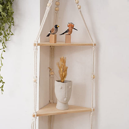 Macrame Wall Hanging Shelf,Boho Woven Tassel Shelves Plant Holder - color: 3t
