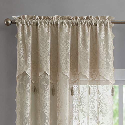 Warm Home Designs Brown Lace Curtain Panels with Valances. L Linen 84 - color: Brown Linen, size: 54"W x 84"L (Pack of 2)