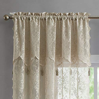 Warm Home Designs Brown Lace Curtain Panels with Valances. L Linen 84 - color: Brown Linen, size: 54"W x 84"L (Pack of 2)