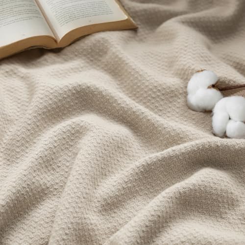 Bedsure 100% Cotton Blanket, Herringbone Weave, Twin-XL, Linen Beige - color: 01 - Linen Beige, size: Twin XL