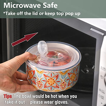 Ceramic Bowl with Lid, Microwave Safe, Set of 4 - color: Color B - Set of 4