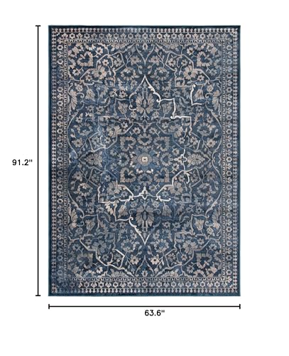 SAFAVIEH Vintage Collection Area Rug - 5'3" x 7'6", Blue & Light Grey, Oriental Medallion Distressed Viscose Design, Ideal for High Traffic Areas in Living Room, Bedroom (VTG175-7330) - color: Blue/Light Grey, size: 5'3" x 7'6" (Rectangular)