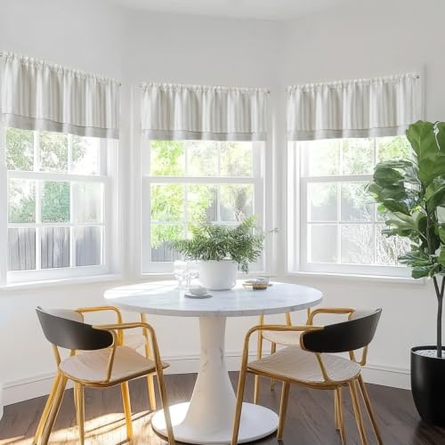 jinchan Striped Linen Valance 18 Inch Farmhouse 1 Panel Grey on Beige - color: Striped Grey on Beige, size: 50"W x 18"L (Pack of 1)