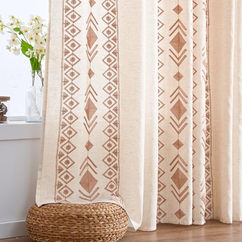 Boho Curtains 2 Panels for Living Room Geometric Patterned 90 Inch - color: Geometric-beige, size: 52"W x 90"L (Pack of 2)
