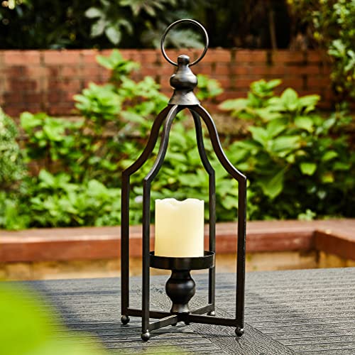 Glitzhome 16.5" H Modern Farmhouse Black Metal Lantern Decorative Hanging Candle Lanterns (Small) - color: Black Small
