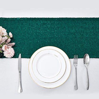 Pufogu 12 x 72 inches Hunter Green Sequin Table Runner, 2 Packs - color: Hunter Green