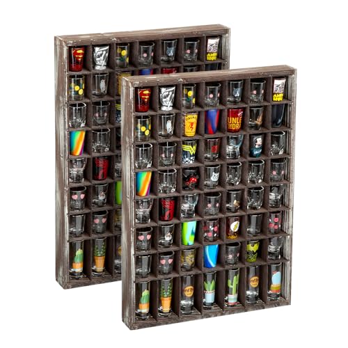 J JACKCUBE DESIGN - Shot Glasses Display Case(Set of 2) 56 Compartments Wall Mount Pint Glass Shadow Box Bar Cabinet Collection Freestanding - MK524AA