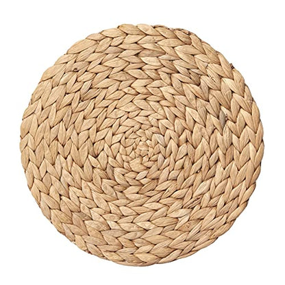 6 Pack 11.8" Woven Placemats, Natural Hand-Woven Water Hyacinth Placemats, Round Braided Rattan Tablemats for Dining Table, Large Weave Round Place Mats Heat Resistant Non-Slip Table Mats, 11.8 Inch - size: 11.8 inch (30cm)
