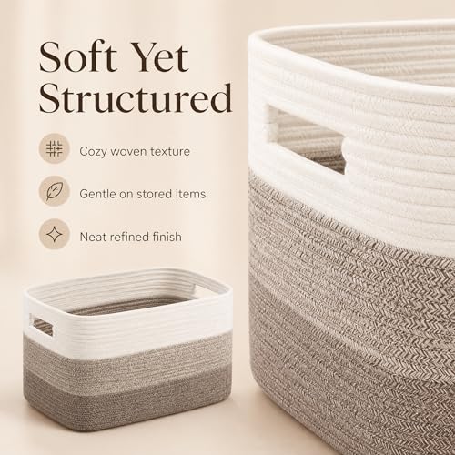 Cotton Rope Laundry Basket Extra Large, 22.8GAL Collapsible Woven Storage Baskets for Living Room Kids Toys Stuffed Animal,Boho Rectangular Decorative Hamper for Dirty Clothes Blankets Gradient Brown - color: GradientBrown, size: 22.8GAL