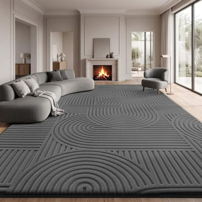 Sour Lemon 10x14 Area Rugs for Living Room Bedroom, Grey Rug Large Carpet - color: Dark Grey, size: 10' x 14' (Rectangular)