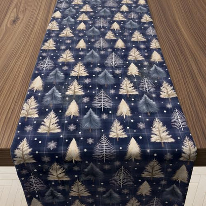 Christmas Decorations - Navy Blue Xmas Tree Snowflake Winter Table Runner - color: Xmas Tree Snowflake