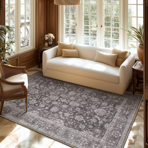 Washable 4x6 Rug, Distress Non-Slip Area Rugs, Charcoal Gray - color: Charcoal Gray, size: 4' x 6' (Rectangular)