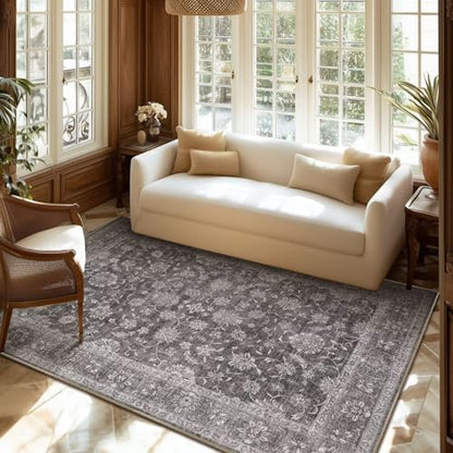Washable 4x6 Rug, Distress Non-Slip Area Rugs, Charcoal Gray - color: Charcoal Gray, size: 4' x 6' (Rectangular)
