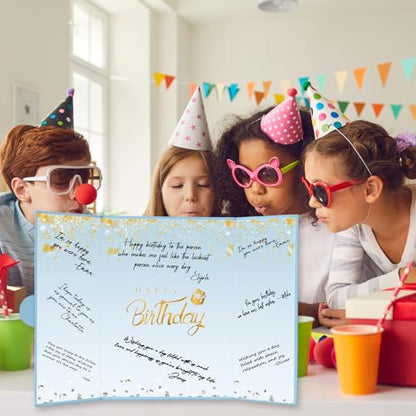 Crenics Dusty Blue and Gold Birthday Guest Sign in Book Alternative 18" x 12" - color: Dusty Blue and Gold