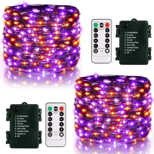 CCILAND 2 Pack 20FT Halloween Fairy Lights Battery Operated with Timer - color: Purple & Orange