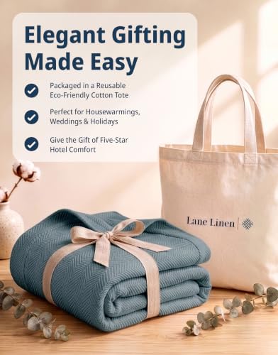 LANE LINEN Cozy Blanket Queen, 100% Cotton Textured Herringbone Weave - color: 07: Teal, size: Queen