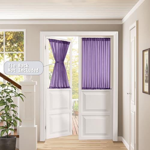 Tollpiz Small Sheer Door Curtain Closet Linen Textured Curtain Sheers Doorway Light Filtering Voile French Door Rod Pocket Curtains Patio Glass Doors, 25 x 40 inches Long, Royal Purple, 1 Panel - color: Royal Purple, size: 25"W x 40"L (Pack of 1)