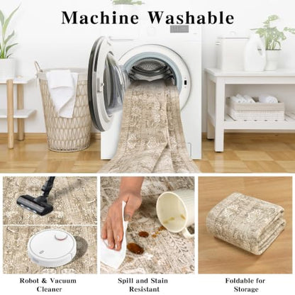 2x3 Washable Entryway Area Rug Non-Slip Distressed Khaki Door Mat - color: Accent | Beige Khaki, size: 2' x 3' (Rectangular)