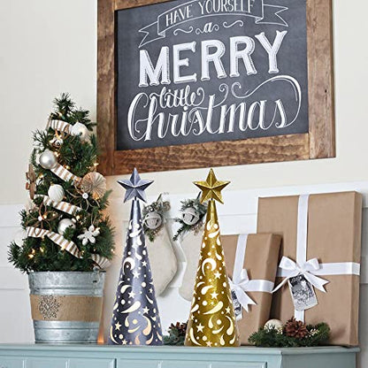 YEAHOME Christmas Decorations Indoor, 2 Pack Lighted Christmas Table Decor with Star and LED Lights Battery Operated Home Decor, Xmas Holiday Wedding Party Tabletop Desk Ornament (Gold, Silver)