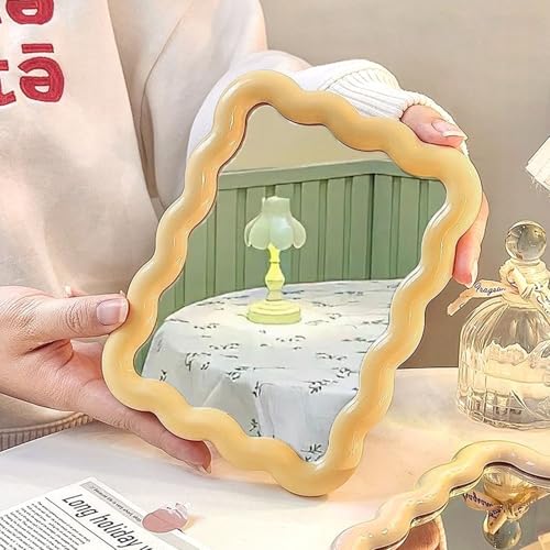 Wave Table Desk Vanity Makeup Mirror Small Make Up Office Mirror Yellow - color: Yellow