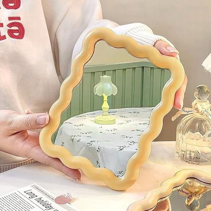 Wave Table Desk Vanity Makeup Mirror Small Make Up Office Mirror Yellow - color: Yellow