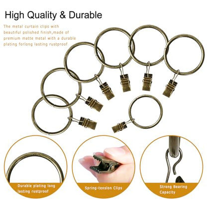 Lansian 44 Pack Curtain Rings with Clips Hooks 1.26 in Diameter Rustproof - color: Antique Brass, size: 1.26"Inner Dia, 44Pack