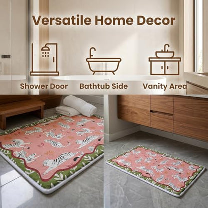 Boho Tiger Bathroom Mat,Pink Green Chinoiserie Kitchen Mat,Soft Non-Slip Tiger Decorative Mats Rug for Bathroom Dressing Table Shower Tub Kitchen Entry Door,24x16Inch