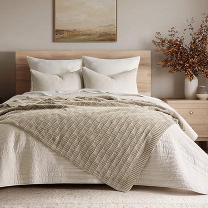 EVERGRACEHOME Modern Checkered Chenille Throw Blanket, 50x60, Sand Dune - color: Sand Dune, size: 50" X 60"