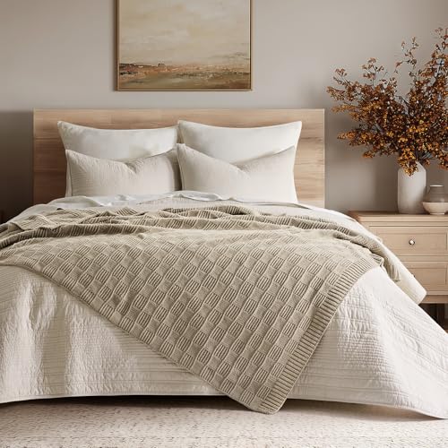 EVERGRACEHOME Modern Checkered Chenille Throw Blanket, 60x80, Sand Dune - color: Sand Dune, size: 60" X 80"