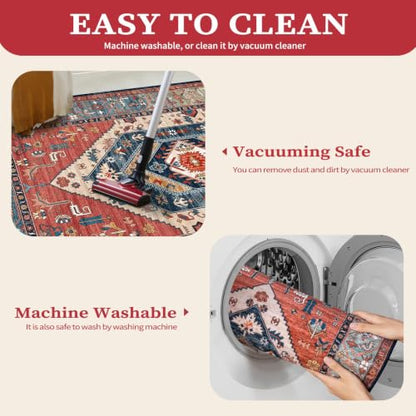 SERISSA 2x3 Washable Non Slip Boho Small Area Rug for Entryway，Rust - color: Rust/Multi, size: 2' x 3' (Rectangular)
