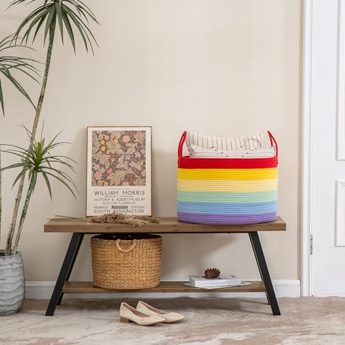 KAKAMAY Large Blanket Basket with Handles, Storage Basket for Living Room - color: Rainbow