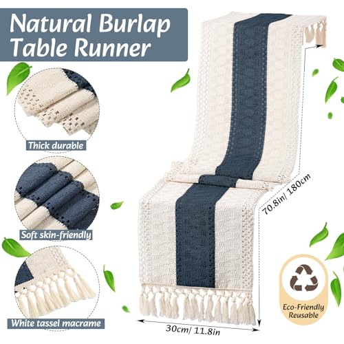 Boho Table Runner and Placemats Set, 6 Sets, Blue, 12x72 - color: Blue, size: 12x72"