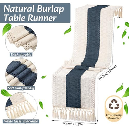 Boho Table Runner and Placemats Set, 6 Sets, Blue, 12x72 - color: Blue, size: 12x72"