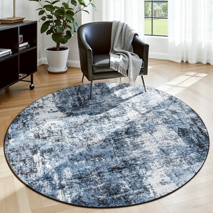 Rugflix Round Area Rugs 4Ft for Living Room, Washable Navy Blue Circle Rug - color: 01-ocean Blue, size: 4' (Round)