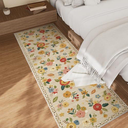 Washable Hallway Runner Kitchen Rugs : 2'6"x8' Carpet Runner Rug Non Slip - color: Beige Floral, size: 2'6"x8'(Rectangular)