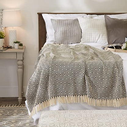 DII Rustic Farmhouse Double Diamond Woven Throw, 50x60, Mineral - color: Black, size: 50x60"