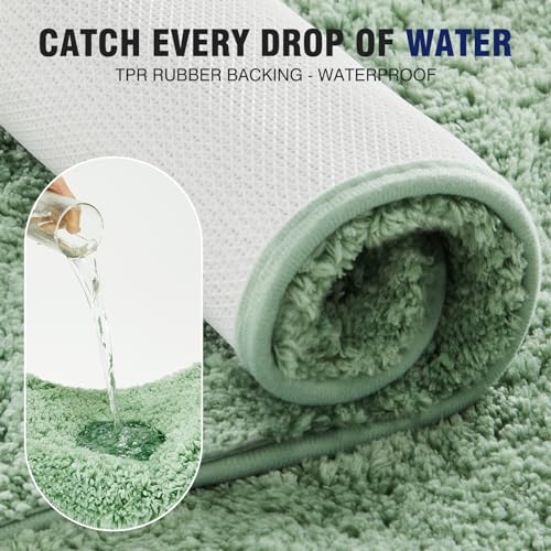TECHMILLY Shaggy Bathroom Rugs Thick Non Slip Microfiber Mat Green 17"x24" - color: Sage, size: 1'5" x 2' (Rectangular)