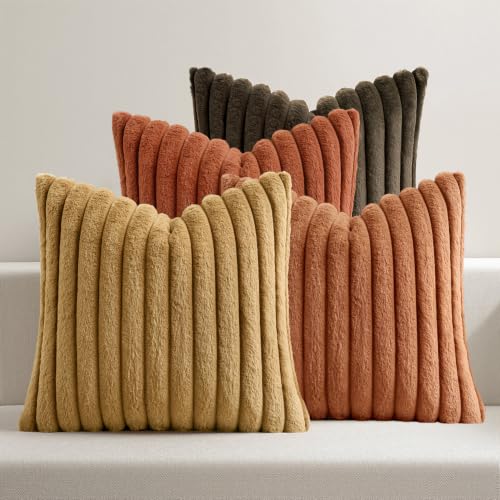MIULEE Fall Rust Orange Faux Fur Plush Decorative Throw Pillow Covers18x18 - color: Rust Orange, size: 18" x 18" (Pack of 4)
