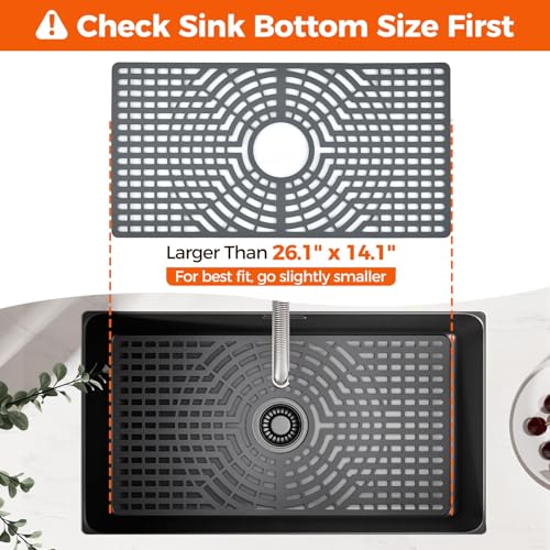 Snuggery Silicone Sink Protector for Kitchen Sink, 26"x14" Center Drain - size: 26x14 center